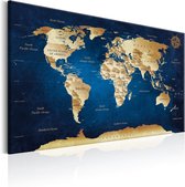 Schilderij - World Map: The Dark Blue Depths.