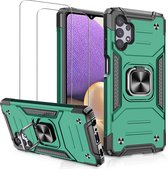 Samsung Galaxy A32 4G Hoesje Heavy Duty Armor Hoesje Groen - Galaxy A32 4G Case Kickstand Ring cover met Magnetisch Auto Mount- Samsung A32 4G screenprotector 2 pack