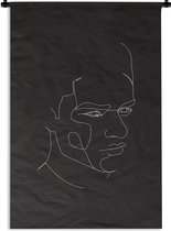 Wandkleed - Wanddoek - Gezicht - Man - Line art - 90x135 cm - Wandtapijt