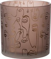 J-Line Windlicht Happy Faces Glas  Terracotta Large Set van 2 stuks