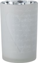 J-Line Windlicht Love Glas Wit Large Set van 2 stuks