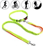 Handsfree Hondenriem - Hardlopen en Wandelen - Elastische - Looplijn Hond - Reflecterend - Heupband - Canicross Trainingslijn - Groen / Oranje - 124 - 175cm