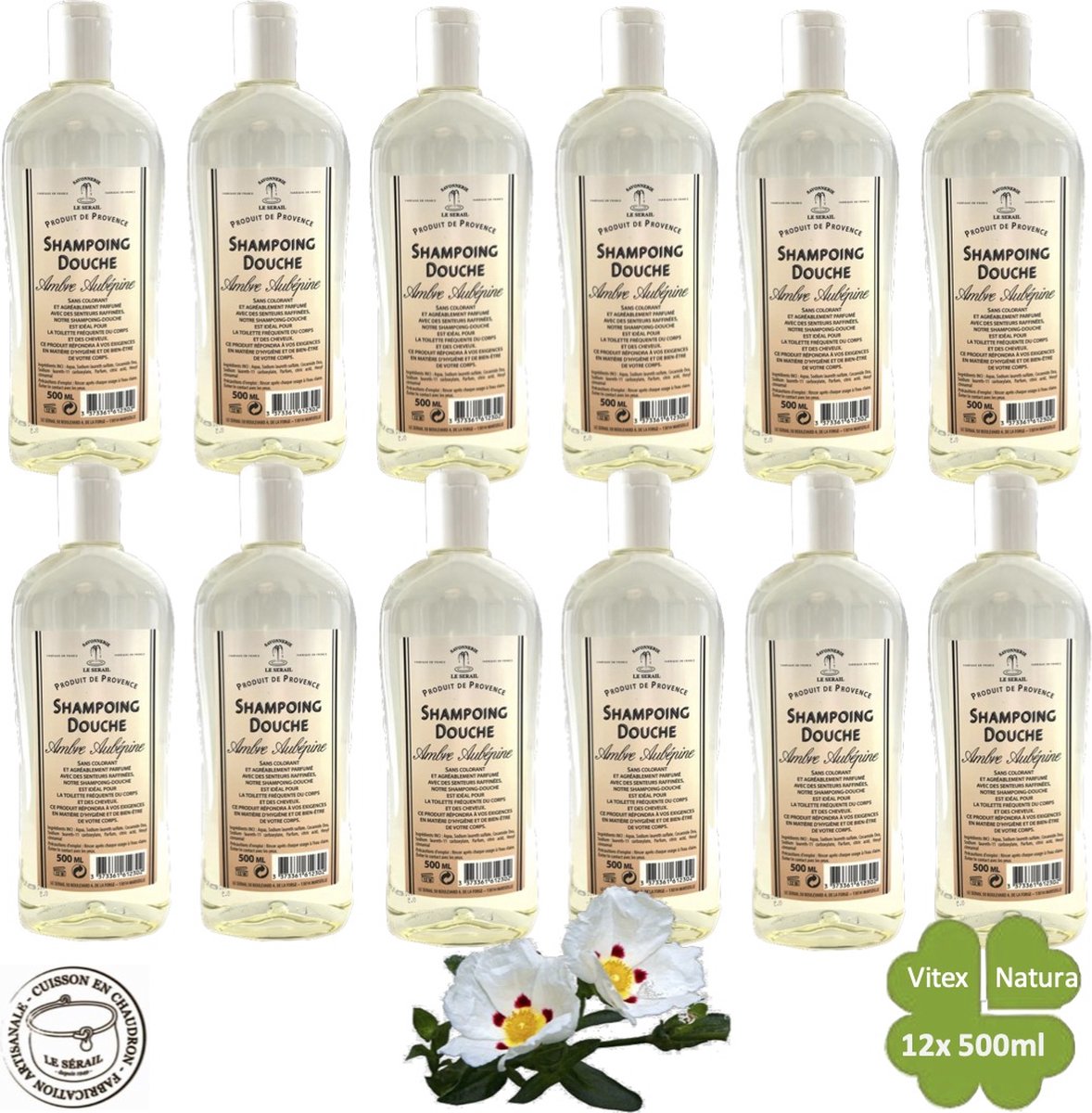 Echte AMBER shampoo douche 12x500ml VOORDEEL pakket. Biologisch ecologisch. Le Serail. HEERLIJK GEURENDE Originele Marseille zeep.