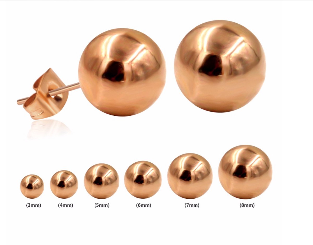 Rosé goud studs oorbellen - mannen - vrouwen - set - 6 paar- 12 stuks - unisex