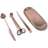 4-in-1 accessoires set voor kaarsen - met kaarsendover - wick trimmer - dipper - kaarsenplateau - geschenkset - rosé goud