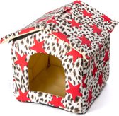 Nobleza Stoffen huisje kat - Kattenhuisje - Opvouwbaar - Katoen - Wit met rood - Maat M