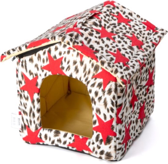 Nobleza Kattenhuisje - Hondenhuisje - Stoffen huisje - Opvouwbaar huisje - Maat M - Wit met sterren