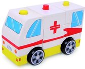 Houten speelgoed stapelpuzzel | Ambulance wit | voor kinderen vanaf 3 jaar | maakt geluid