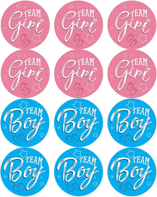 baby shower stickers - 48 stuks  - Team boy - Team girl  - gender reveal party - geslachtsbepaling - luxe sluitstickers