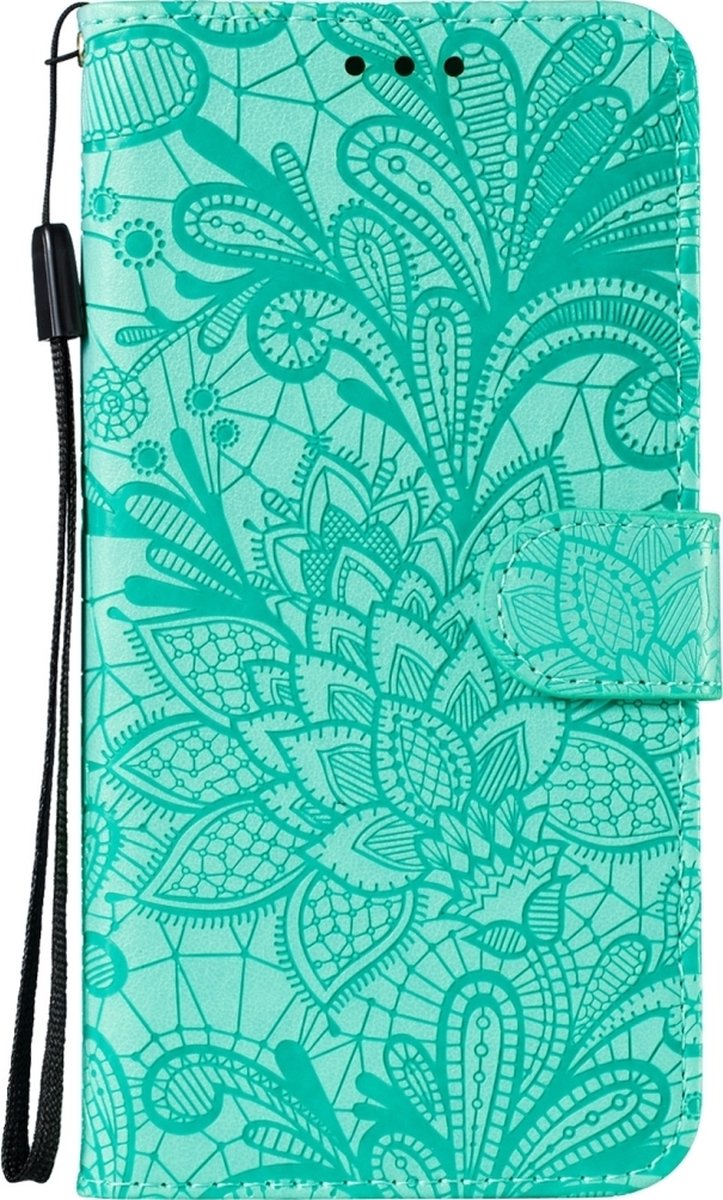 Mobigear Telefoonhoesje geschikt voor Samsung Galaxy Note 10 Lite Hoesje | Mobigear Flowers Bookcase Portemonnee | Pasjeshouder voor 3 Pasjes | Telefoonhoesje voor Pinpas / OV Kaart / Rijbewijs - Turquoise