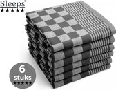Sleeps® Horeca kwaliteit Katoenen Theedoeken - 6x Stuks  65x65cm  Zwart Wit  Sneldrogend  Horecakwaliteit Geblokt  Zeer hoogwaardige kwaliteit