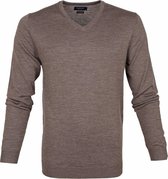 Profuomo - Pullover Merino V-Hals Taupe - Maat XXL - Slim-fit