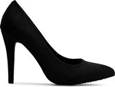 Klassieke zwarte suede look pumps met een 11 cm hakje. Grote maat pumps