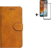 Nokia G300 Hoesje - Nokia G300 Screenprotector - Wallet Bookcase Cognac Bruin + Full Screenprotector