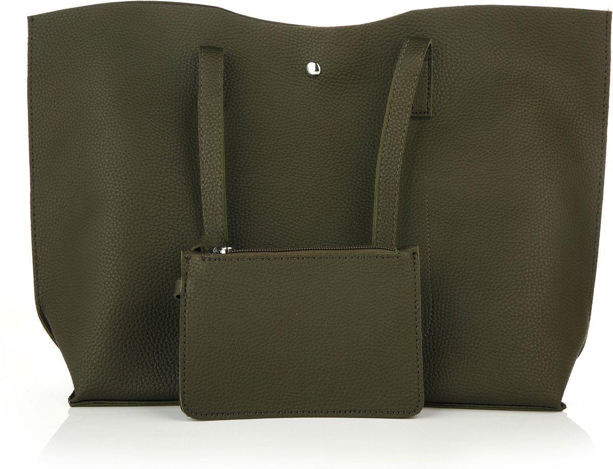 Effen schoudertas - shoppertas - donker - groen - met klein tasje/portemonnee