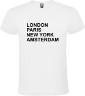 Wit t-shirt met " London, Paris , New York, Amsterdam " print Zwart size XL