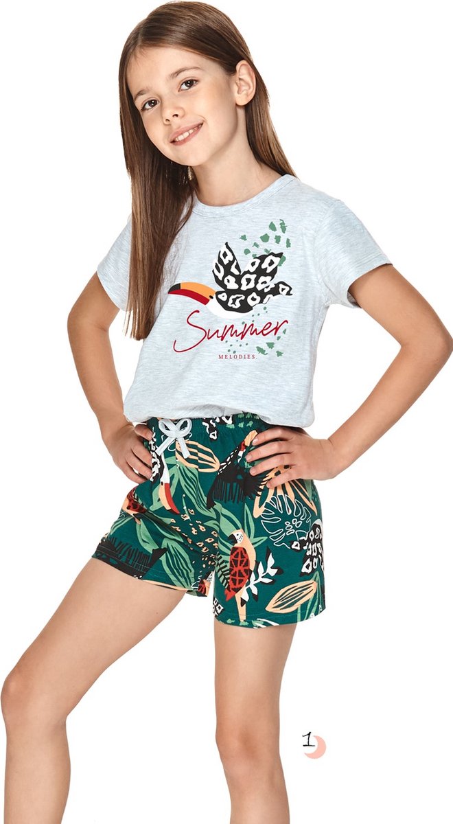 Taro Short Pyjama - Sonia - 100% Katoen. Maat 116 cm / 6 jaar Mele grijs multi