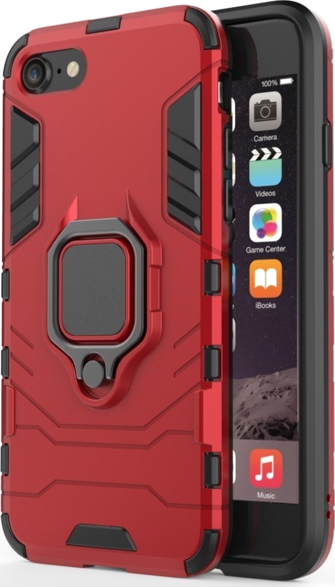 Mobigear Hoesje geschikt voor Apple iPhone SE (2020) Telefoonhoesje Hardcase | Mobigear Armor Ring Backcover Shockproof met Ringhouder | Schokbestendig iPhone SE (2020) Telefoonhoesje | Anti Shock Proof - Rood