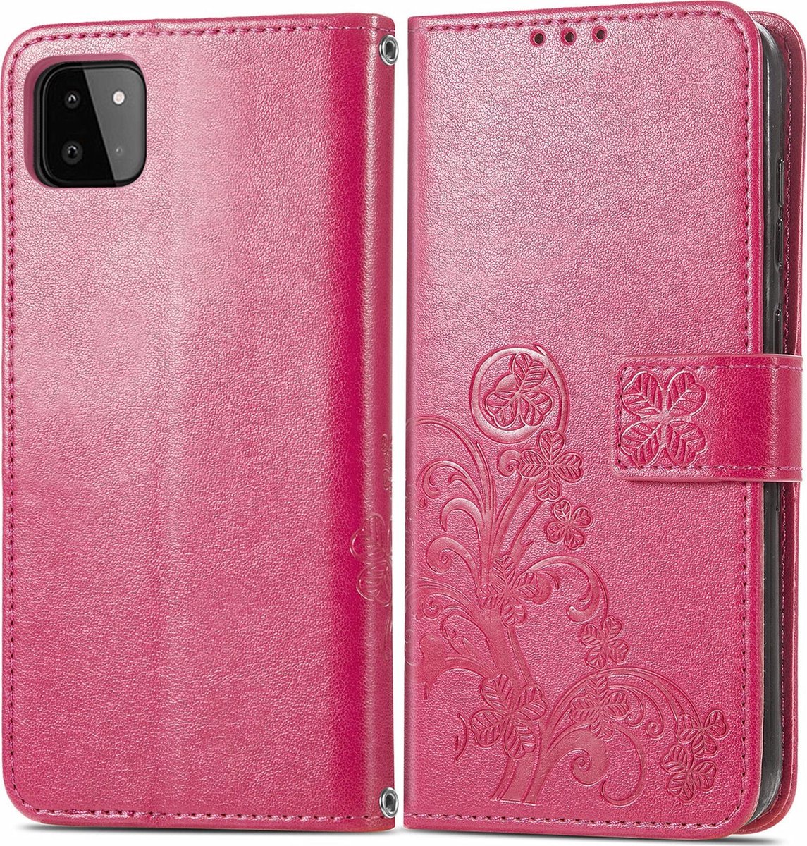 Mobigear Telefoonhoesje geschikt voor Samsung Galaxy A22 4G Hoesje | Mobigear Clover Bookcase Portemonnee | Pasjeshouder voor 2 Pasjes | Telefoonhoesje voor Pinpas / OV Kaart / Rijbewijs - Magenta