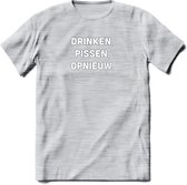 Drinken, pissen, opnieuw Bier T-Shirt | Unisex Kleding | Dames - Heren Feest shirt | Drank | Grappig Verjaardag Cadeau tekst | - Licht Grijs - Gemaleerd - XXL