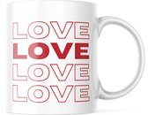 Valentijn Mok met tekst: Love Love Love Love | Valentijn cadeau | Valentijn decoratie | Grappige Cadeaus | Koffiemok | Koffiebeker | Theemok | Theebeker