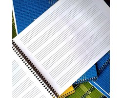 20 x Muziekblok / Muziek boekje met notenbalken, binding: spiraal, A5-formaat, 20 vellen bedrukt voor- en achterkant, op extra 70 gr papier
