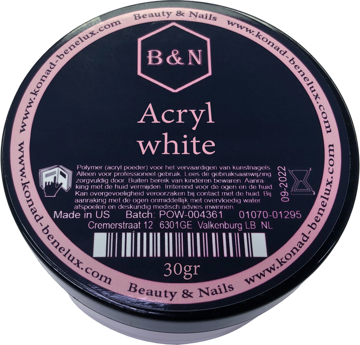 Acryl - white - 30 gr | B&N - acrylpoeder - VEGAN - acrylpoeder