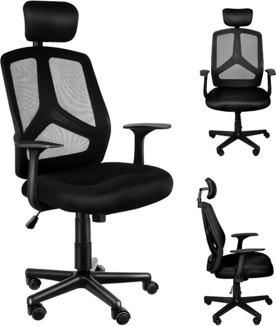 Ergonomische bureaustoel - mesh - verstelbaar - afneembaar hoofdsteun - zwart