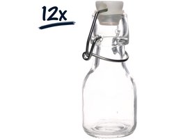 Set van 12 Mini Melkflesjes van 70 ml met Beugeldop - Decoratieve Flesjes voor Olie, Azijn, Melk en Tafeldecoratie