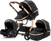 Sun Angel – Zeer luxe lederen 3 in 1 Kinderwagen – Buggywagen – Wandelwagen – 3 in 1 kinderwagen incl. autostoel & – Inklapbaar – Leer – Multifunctioneel – Zeer hoge kwaliteit – Zwart