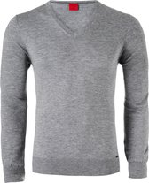 OLYMP Level 5 body fit trui wol met zijde - V-hals - grijs - Maat: L