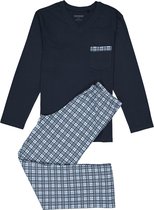 SCHIESSER heren pyjama - V-hals - donkerblauw met geruite broek -  Maat: M