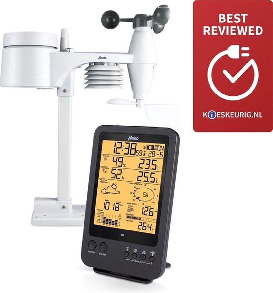 Alecto - Professioneel weerstation - Temperatuur, Windsnelheid en regenval - met buitenunit