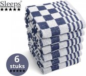 Sleeps - 6x Keuken Handendoeken - 100% Katoen - 50x50cm - Blauw Wit Geblokt- Horecakwaliteit - Hoogwaardige kwaliteit -
