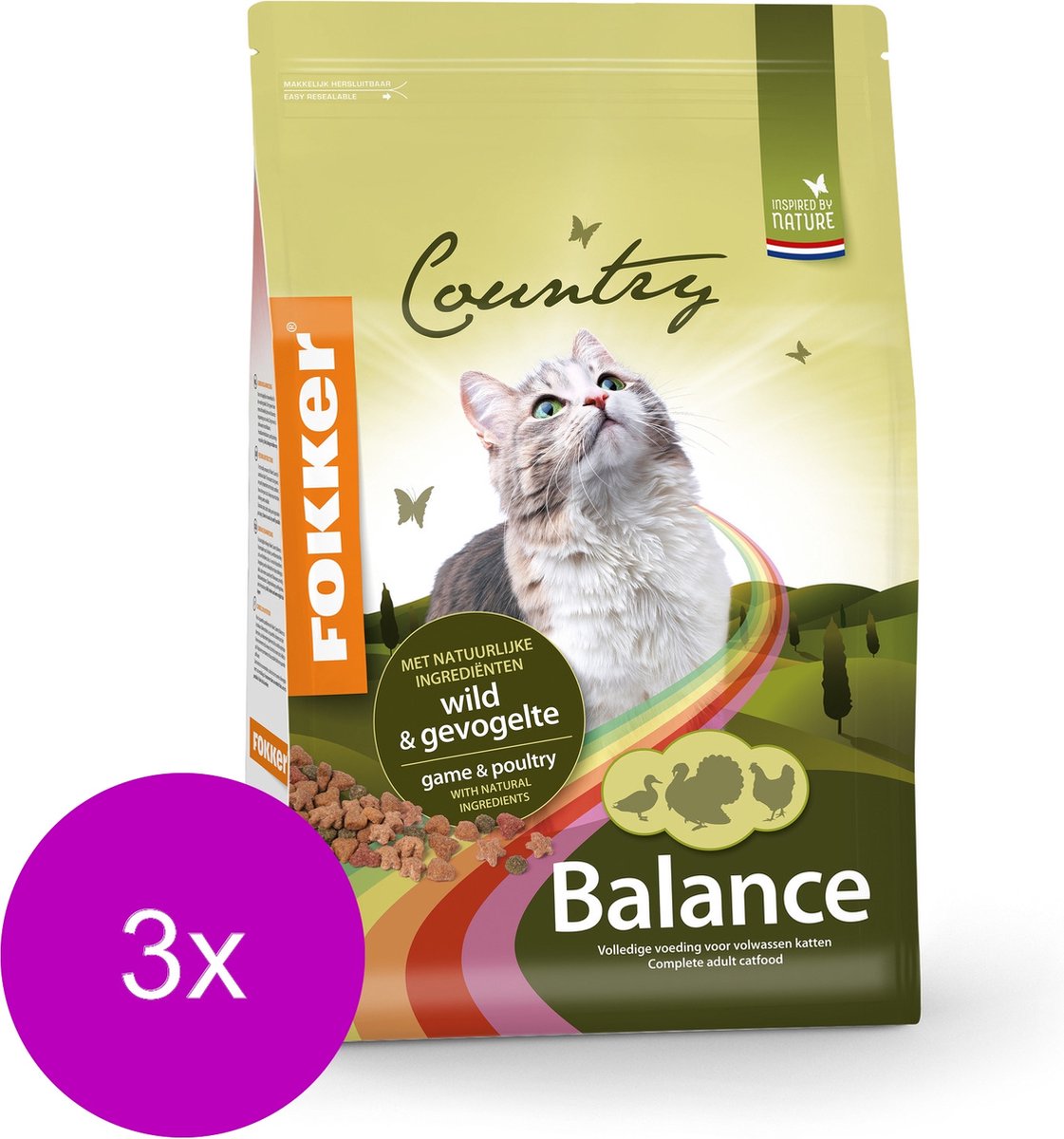 Fokker Fokker Country Balance Cat Wild&Gevogelte - Kattenvoer - 3 x 2.5 kg