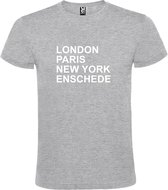 Grijs t-shirt met " London, Paris , New York, Enschede " print Wit size XXL