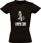 I want you to pull my finger | Dames T-shirt | Zwart | Grapje | Scheetje | Komisch
