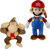 Super Mario Bros Pluche Knuffel Set: Mario + Donkey Kong 28 cm + Super Mario Sticker! | Mario Luigi Peluche Plush Toy | Speelgoed knuffeldier knuffelpop voor kinderen | mario odyss