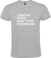 Grijs t-shirt met " London, Paris , New York, Roermond " print Wit size XXXXL