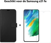 Samsung Galaxy S21 FE hoesje book case zwart + screen protector-samsung s21 fe hoesje boekcase black + screen protector tempert glas met pas houder