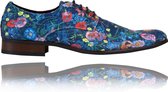 Blue Gloriosa - Maat 40 - Lureaux - Kleurrijke Schoenen Voor Heren - Veterschoenen Met Print