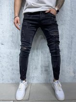 Zwart Satine Jeans Mannen Elastische Taille Skinny Jeans Mannen 2021 Stretch Ripped Broek Streetwear Heren Denim Jeans