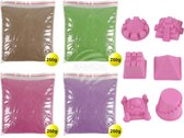 Magic Sand - 4 X 250 Gram - 6 Vormen - Speelzand - Hydrofoob Zand - Magic Sand - Zand Dat Niet Nat wordt - Fluffy Slijm