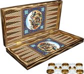 Hatem Ottomaans Houten Backgammon Koffer, Schaakset, Dammen concepten, Fantastische kwaliteit, Luxe kastanje houten, Volwassen cadeau, Entertainment bordspel, Tavla