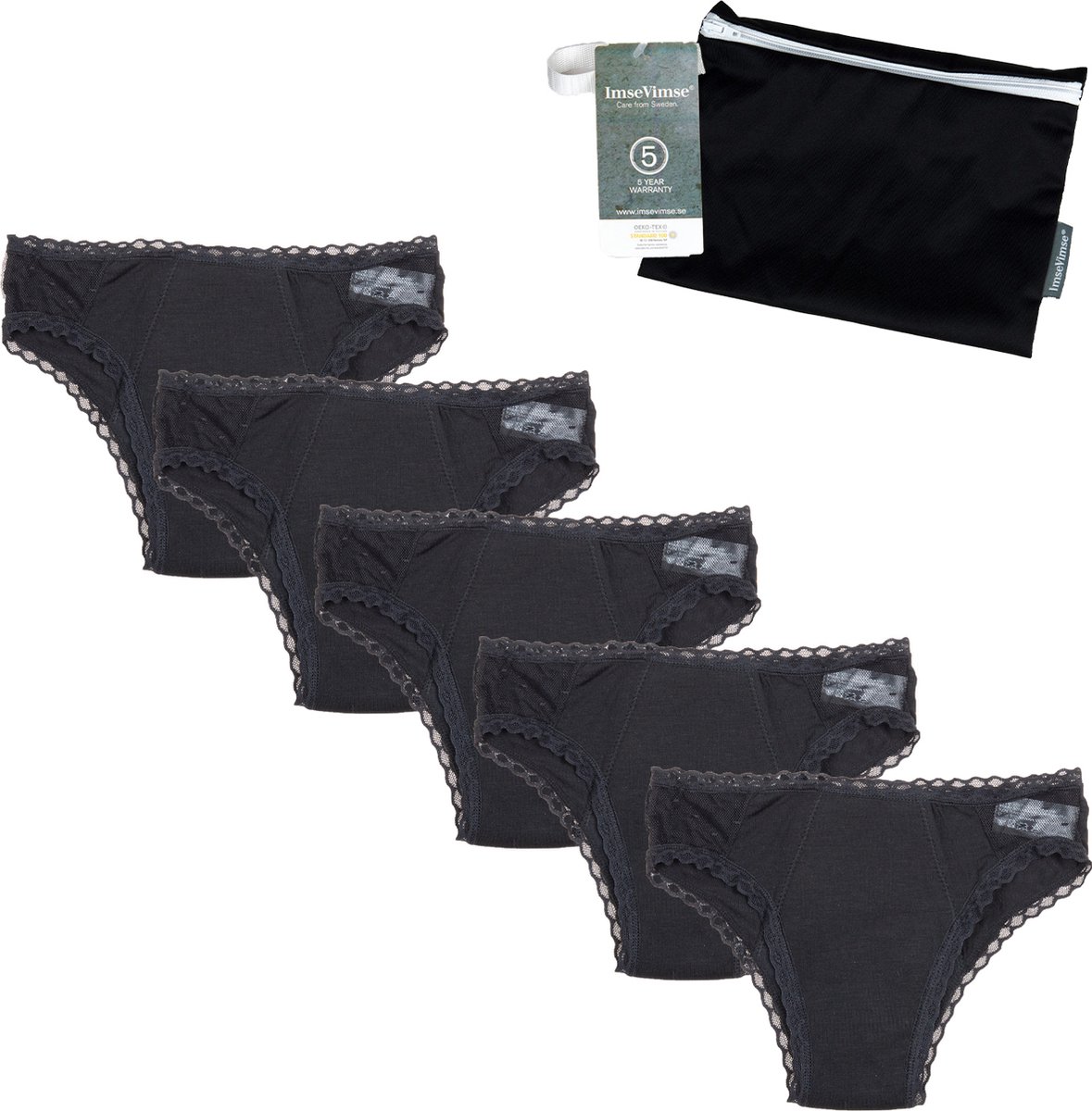 Cheeky Pants Feeling Fancy - 5-delige menstruatieondergoed set - Maat 40-42 - Low-rise - Zero waste product - Waterdichte wetbag