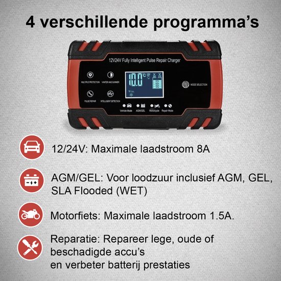 Livewell Acculader - 12/24V 4/6/8A - Reparatiemodus - Druppellader - Accu Lader voor Auto - 6/150Ah / Motor / Scooter / Boot / Camper - Livewell