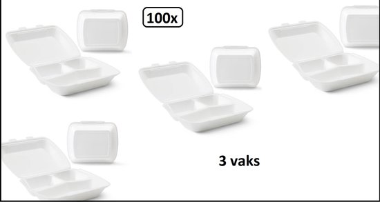 100x Menu box 3 vaks - maaltijd eten food bak vakken menu afhaal menubox foam | bol.com