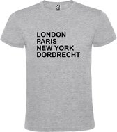Grijs t-shirt met " London, Paris , New York, Dordrecht " print Zwart size XL