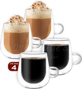 Dubbelwandige koffieglazen met oor - Premium set van 4 x 200 ml - Glazen voor thee en koffie - Dubbelwandige theeglazen