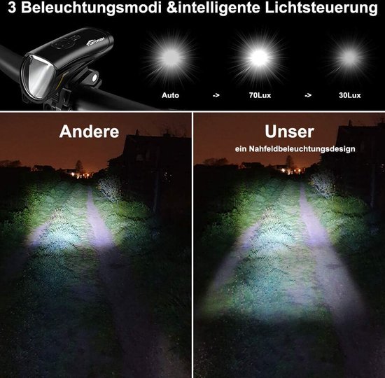 TopTrek Fietsverlichtingsset 70/30 lux - LED-lichtstanden - IPX5 waterdicht - USB oplaadbaar - Inclusief voor- en achterlicht — afbeelding 5